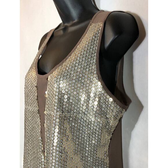 Sequin and Chiffon Tank Top Silver Gold, Brown BKE Boutique Medium The Buckle - Picture 4 of 8